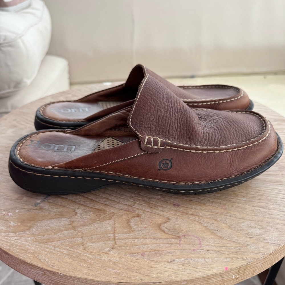 BØRN Slip On Brown Leather Mens Backless Loafers Size 9 - Picture 5 of 7